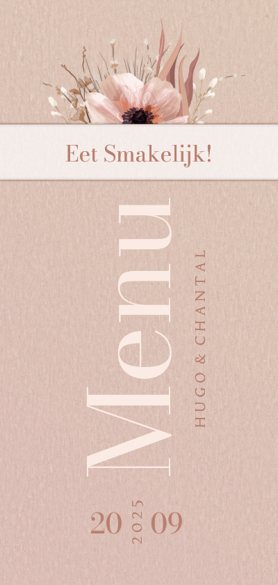 Menukaart stijlvol typografisch botanisch met wikkel effect - Trouwkaarten Trouwkaarten - Menukaart stijlvol typografisch botanisch met wikkel effect