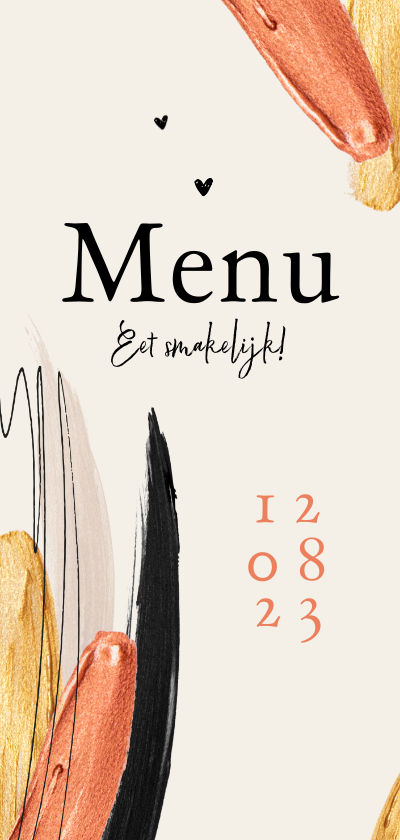 Menukaart stijlvol verf goud typografisch trend - Trouwkaarten Trouwkaarten - Menukaart stijlvol verf goud typografisch trend