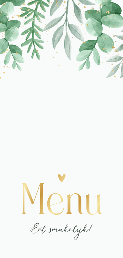 Menukaart trouwdag botanisch eucaluptus goud Menukaart trouwdag botanisch eucaluptus goud
