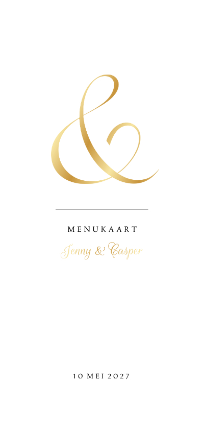 Menukaart trouwen klassiek ampersand en namen in goudfolie Menukaart trouwen klassiek ampersand en namen in goudfolie