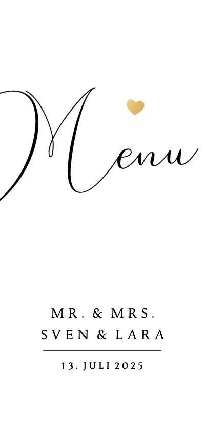 Menukaart trouwen klassiek stijlvol hartje goud - Trouwkaarten Trouwkaarten - Menukaart trouwen klassiek stijlvol hartje goud