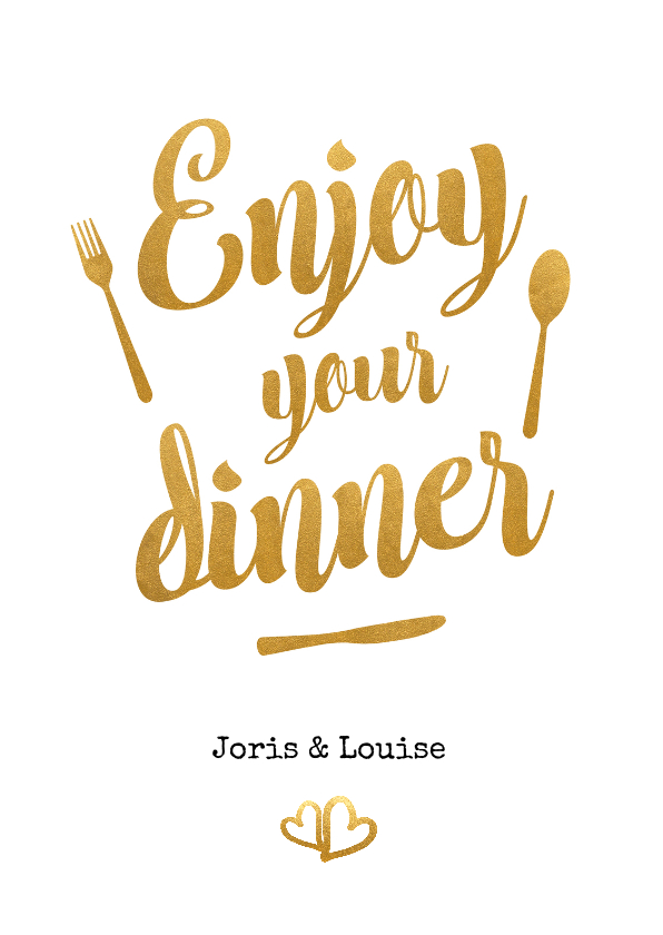 Trouwkaarten - Menukaart trouwen met gouden letters - enjoy your dinner!