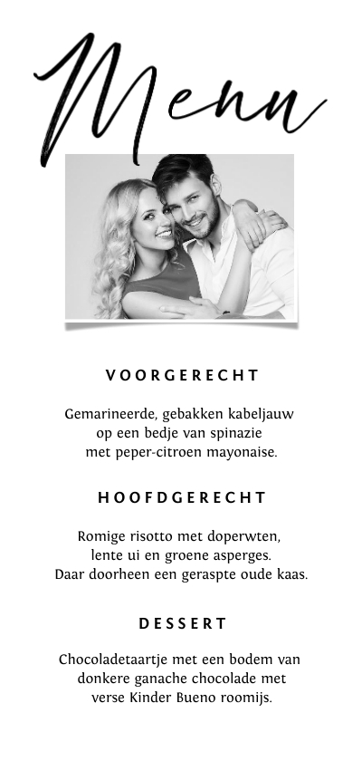 Menukaart trouwen onderwater art zwart wit stijlvol foto Menukaart trouwen onderwater art zwart wit stijlvol foto