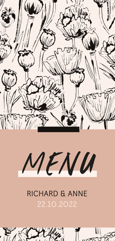 Menukaart vintage klaprozen - Trouwkaarten Trouwkaarten - Menukaart vintage klaprozen