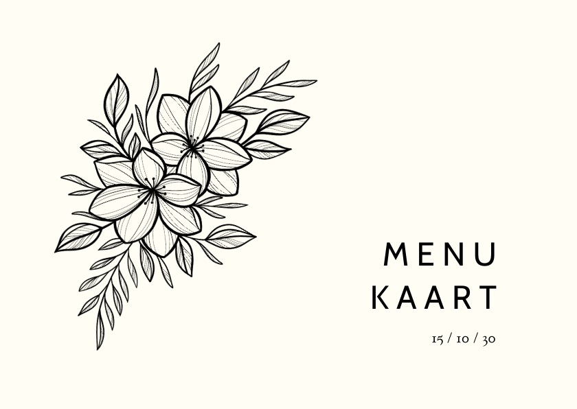 Menukaart zwarte lijntekening van bloemen aanpasbaar - Trouwkaarten Trouwkaarten - Menukaart zwarte lijntekening van bloemen aanpasbaar
