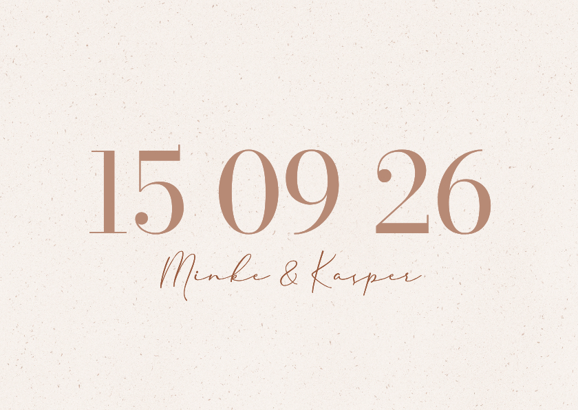 Trouwkaarten - Minimalistische beige trouwkaart met grote datum