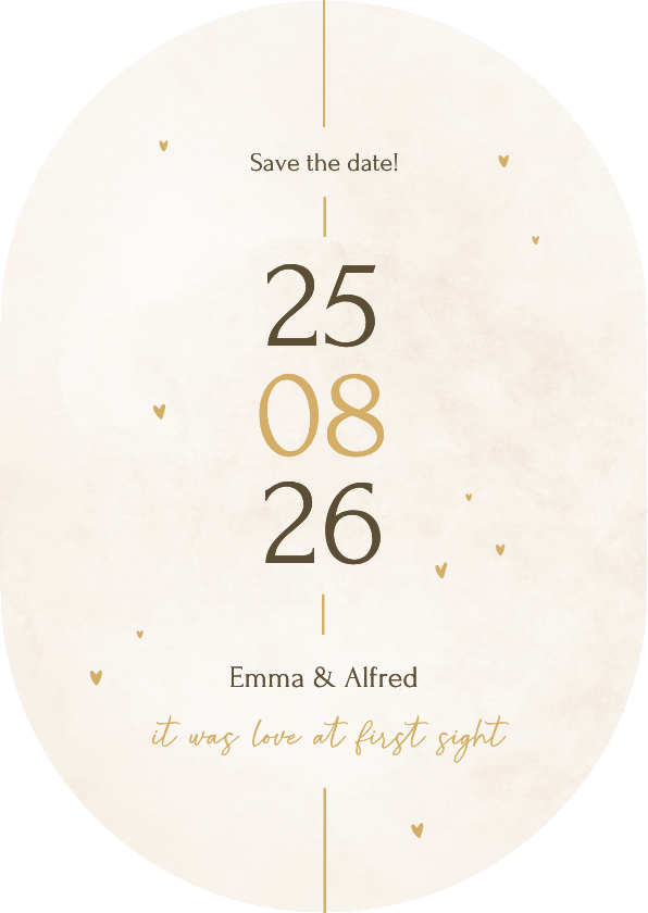 Trouwkaarten - Minimalistische save the date kaart ovaal met gouden details