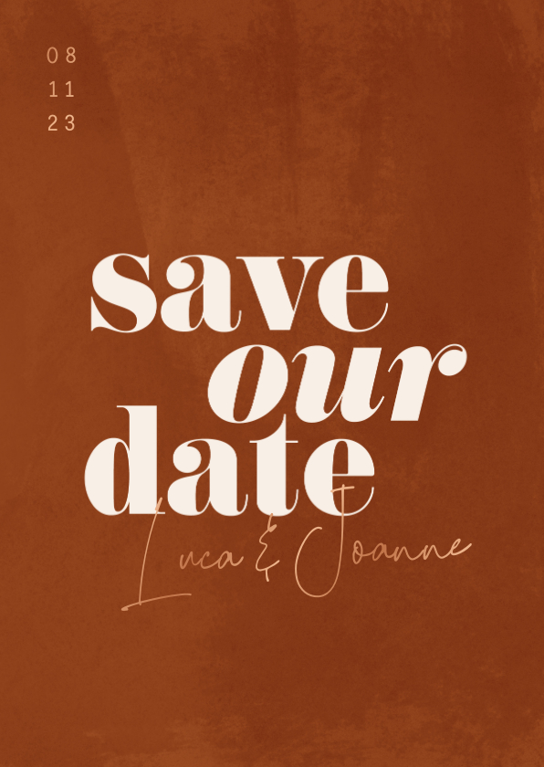 Trouwkaarten - Minimalistische save the date roestbruin met waterverf