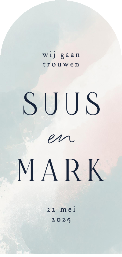 Trouwkaarten - Minimalistische save the date waterverf blauw roze wit boog
