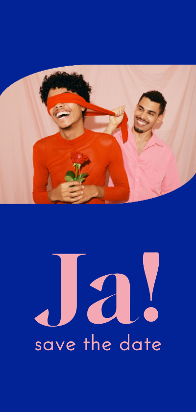 Trouwkaarten - Minimalistische trouwkaart colorblocking blauw roze