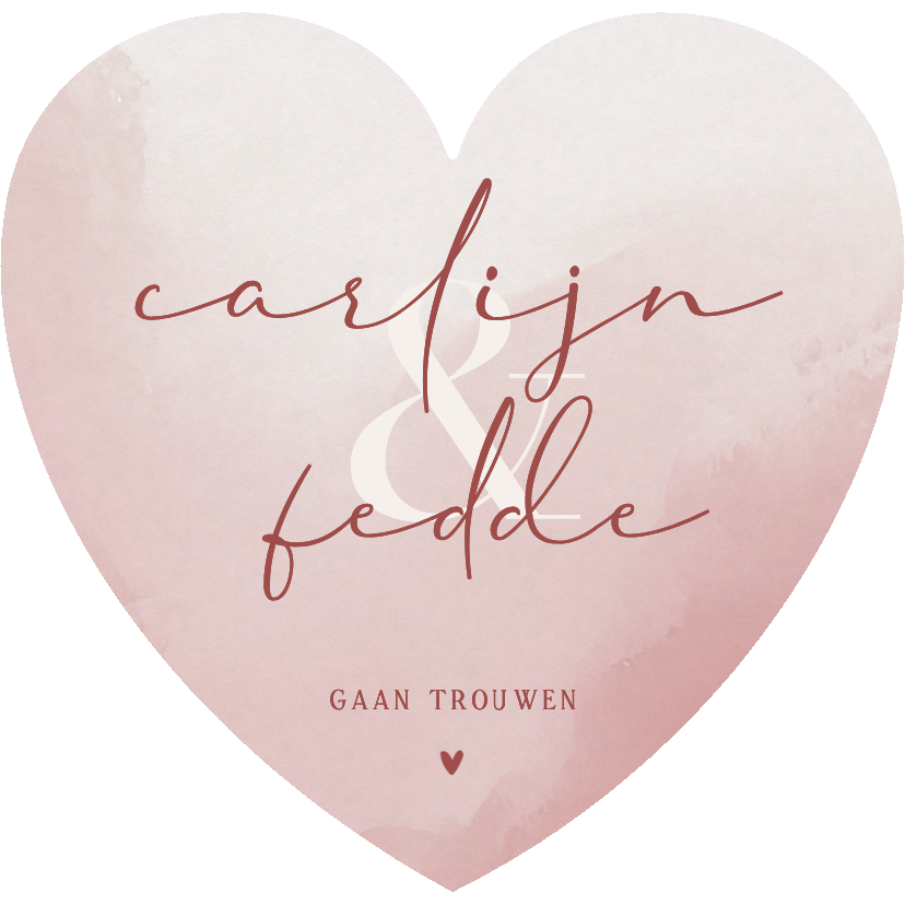 Minimalistische uitnodiging met oud roze waterverf hartvorm - Trouwkaarten Trouwkaarten - Minimalistische uitnodiging met oud roze waterverf hartvorm