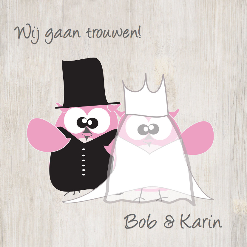 Mo Card leuke en grappige trouwkaart uiltjes stel - Trouwkaarten Trouwkaarten - Mo Card leuke en grappige trouwkaart uiltjes stel