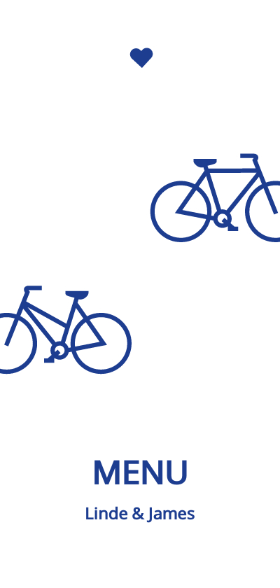 Trouwkaarten - Moderne menukaart met blauwe fietsen