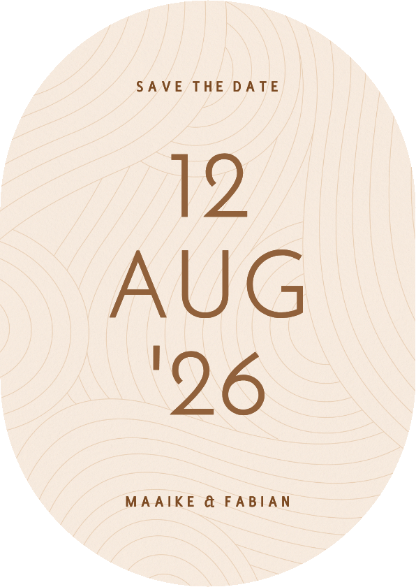 Trouwkaarten - Moderne ovale save the date kaart met golvende lijnen