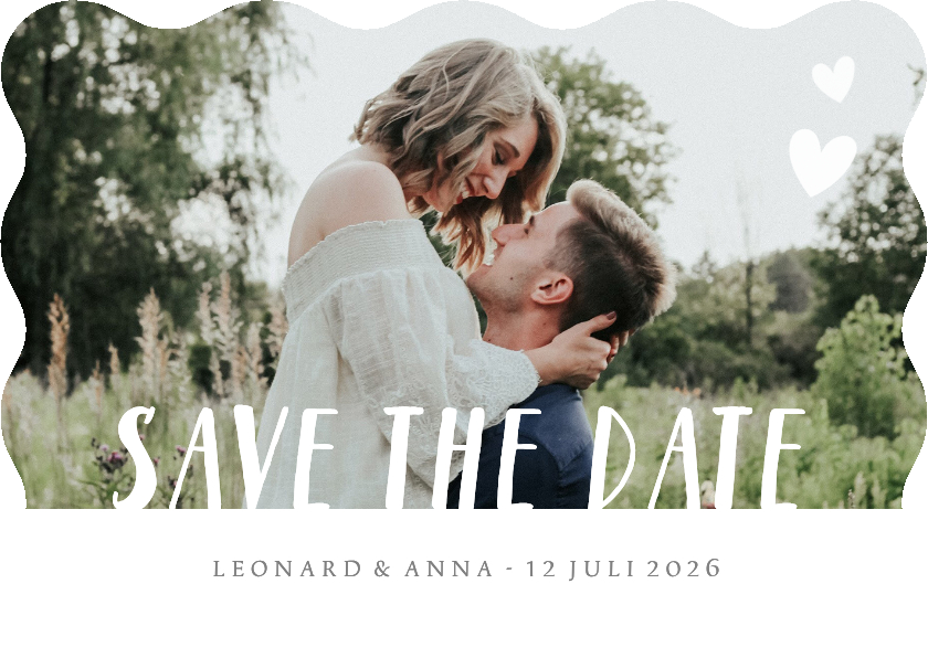 Trouwkaarten - Moderne Save the Date kaart met eigen foto en golfrand