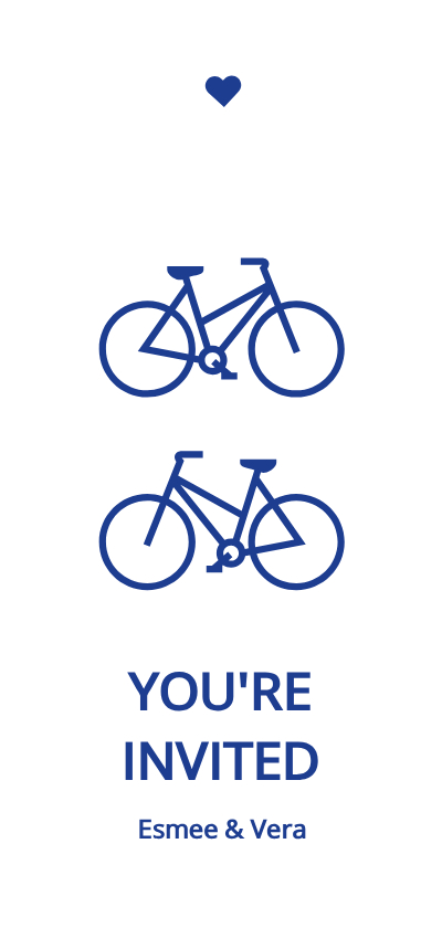 Moderne trouwkaart met blauwe damesfietsen - Trouwkaarten Trouwkaarten - Moderne trouwkaart met blauwe damesfietsen