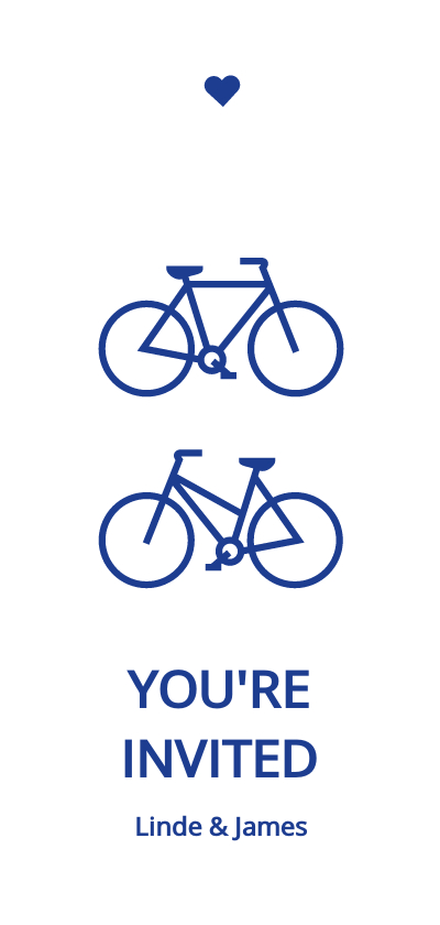 Moderne trouwkaart met blauwe fietsen