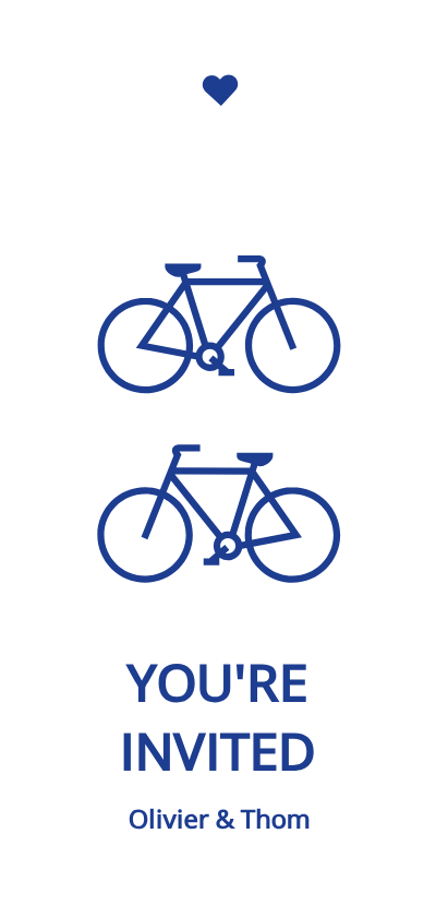 Trouwkaarten - Moderne trouwkaart met blauwe herenfietsen