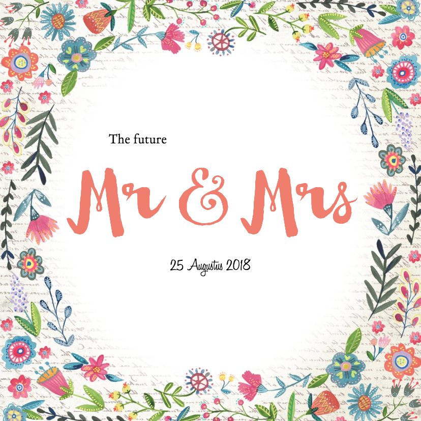 Mr & Mrs Bloemen Boho kaart - Trouwkaarten Trouwkaarten - Mr & Mrs Bloemen Boho kaart