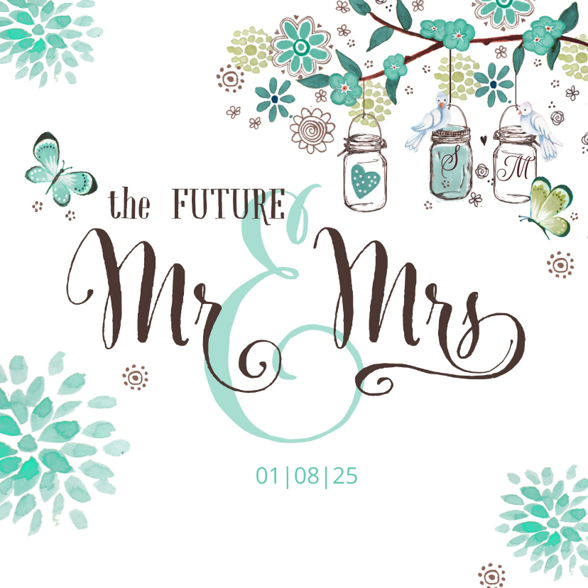 Mr & Mrs Trouwkaart bloemen - Trouwkaarten Trouwkaarten - Mr & Mrs Trouwkaart bloemen