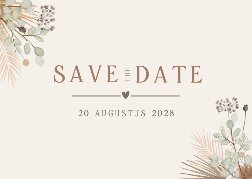 Trouwkaarten - Natuurlijke Save the Date kaart met droogbloemen