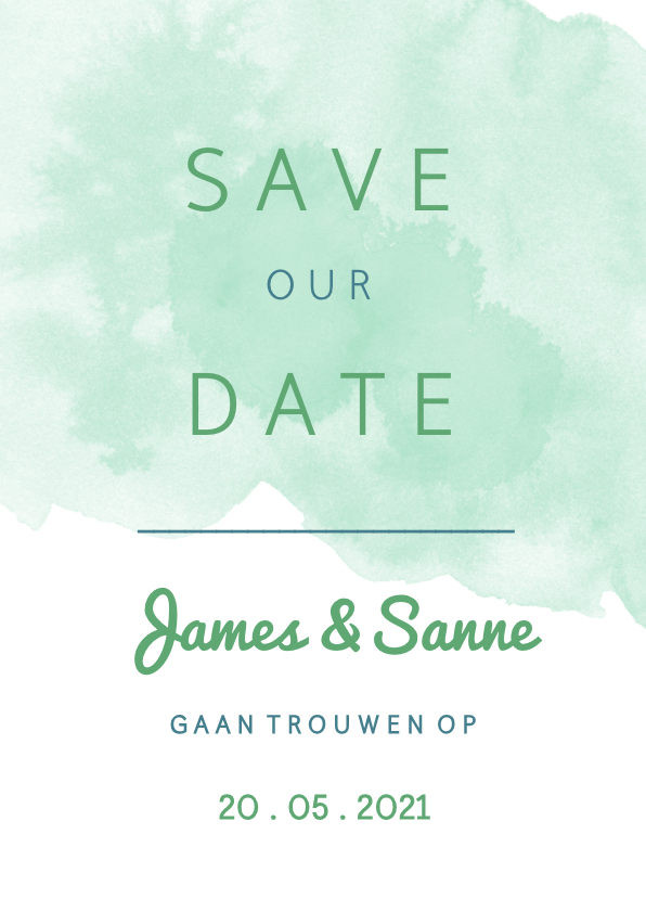 Origineel Save the Date kaart waterverf mint - Trouwkaarten Trouwkaarten - Origineel Save the Date kaart waterverf mint