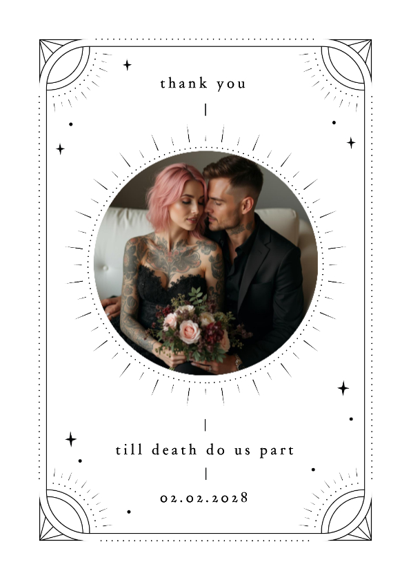 Originele bedankkaart tattoo stijl met foto - Trouwkaarten Trouwkaarten - Originele bedankkaart tattoo stijl met foto