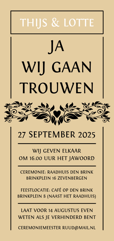 Originele trouwkaart met botanische vormen. Groot feest! - Trouwkaarten Trouwkaarten - Originele trouwkaart met botanische vormen. Groot feest!