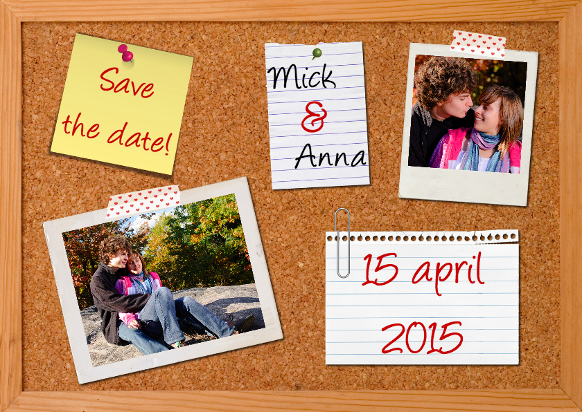 Prikbord Save The Date kaart - Trouwkaarten Trouwkaarten - Prikbord Save The Date kaart