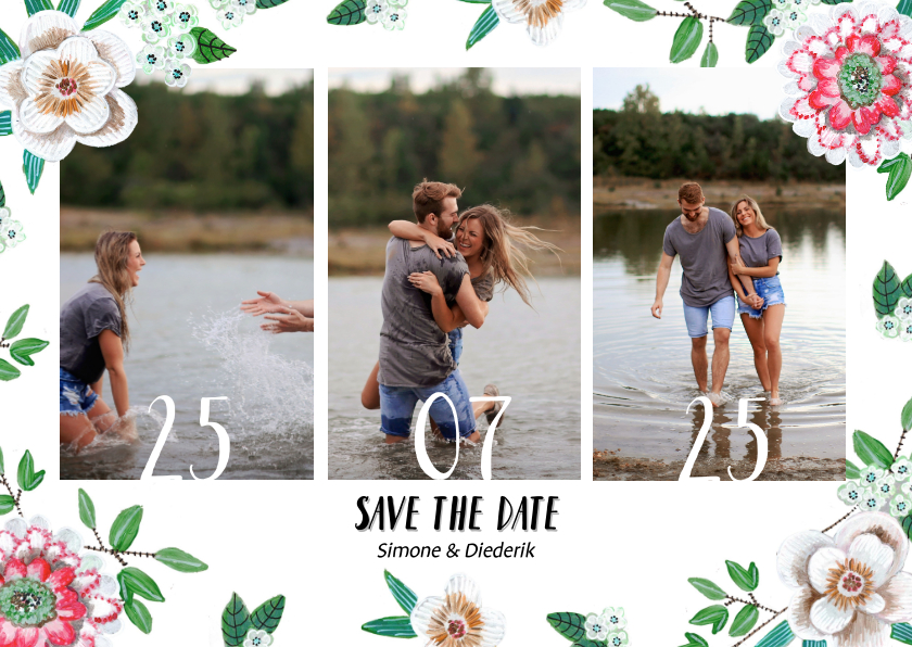 Save the date bloemen botanisch met foto's - Trouwkaarten Trouwkaarten - Save the date bloemen botanisch met foto's