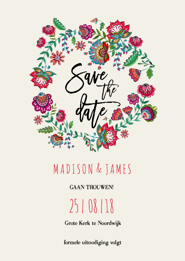 Trouwkaarten - Save the Date Bohemian Bloemen