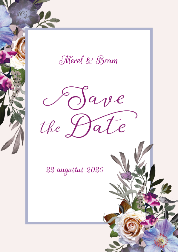 Save the Date bohemian chique blauwe anemoon