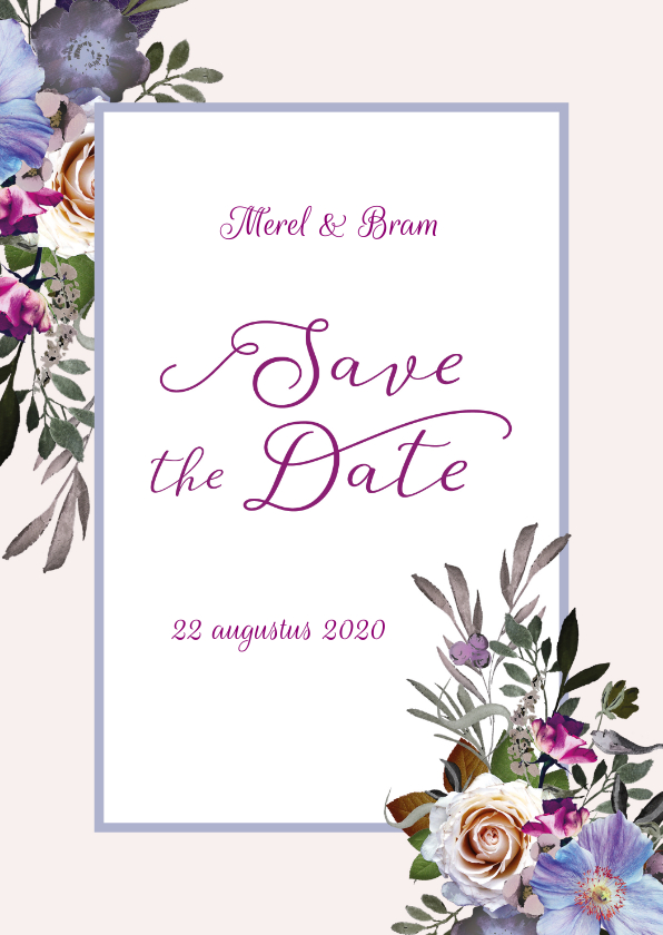 Save the Date bohemian chique blauwe anemoon Save the Date bohemian chique blauwe anemoon
