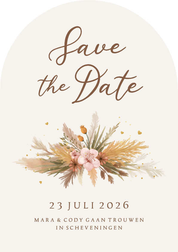 Save the Date boogkaart bohemian bloemen gras romantisch - Trouwkaarten Trouwkaarten - Save the Date boogkaart bohemian bloemen gras romantisch