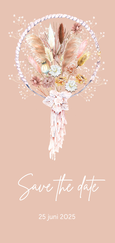 Save the date droogbloemen dreamcatcher macrame - Trouwkaarten Trouwkaarten - Save the date droogbloemen dreamcatcher macrame