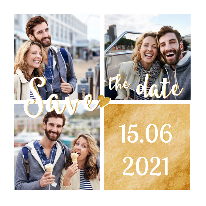 Trouwkaarten - Save the date goud fotocollage