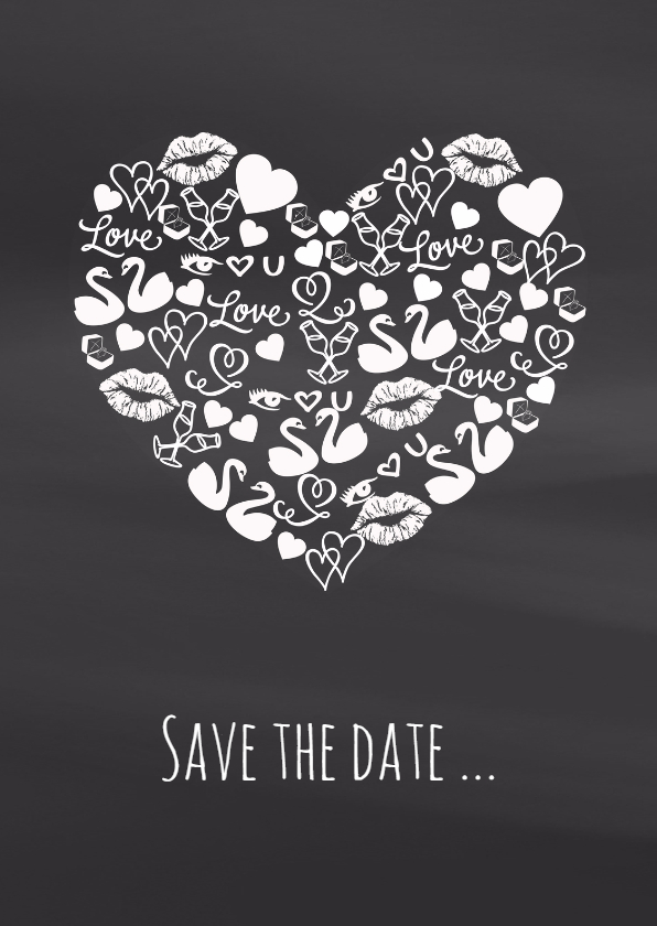 Save the date iconenhart krijt - Trouwkaarten Trouwkaarten - Save the date iconenhart krijt