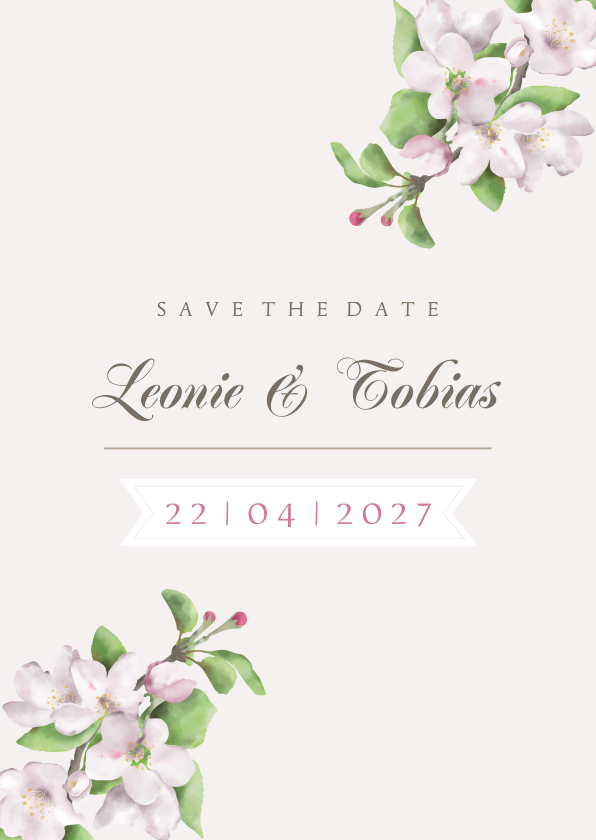 Save-the-Date-kaart appelbloesem - Trouwkaarten Trouwkaarten - Save-the-Date-kaart appelbloesem