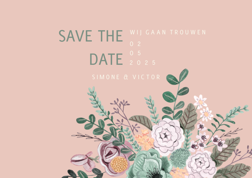 Save the Date kaart blush botanisch bloemen Save the Date kaart blush botanisch bloemen