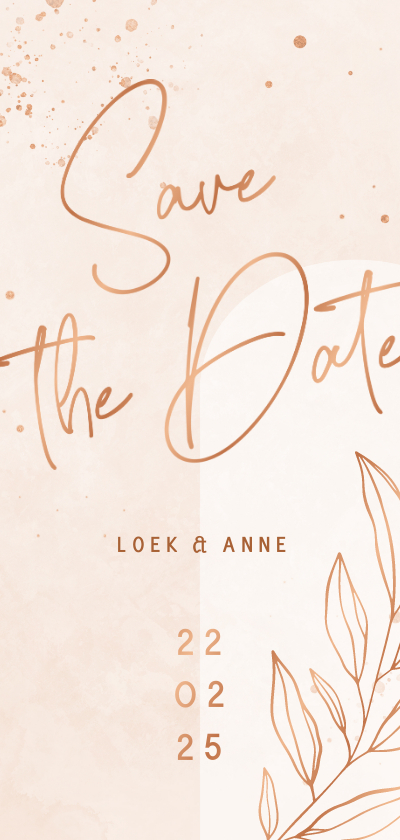 Save the date kaart bohemian lichtroze met koper - Trouwkaarten Trouwkaarten - Save the date kaart bohemian lichtroze met koper