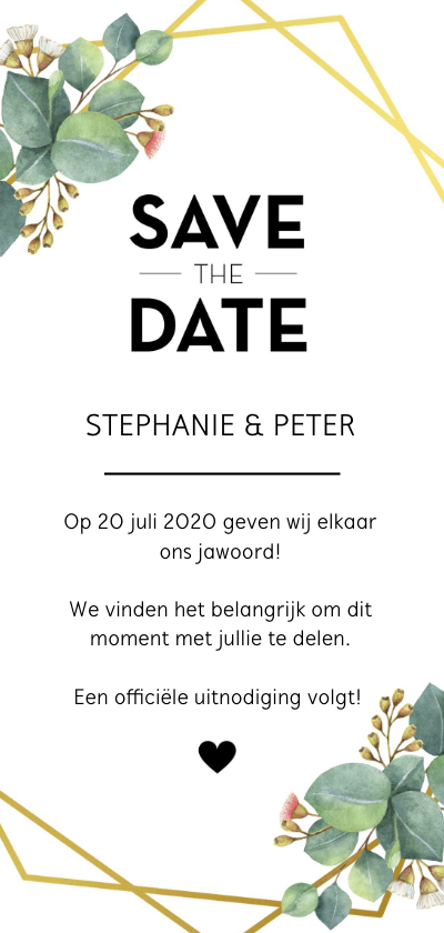 Trouwkaarten - Save the date kaart botanical