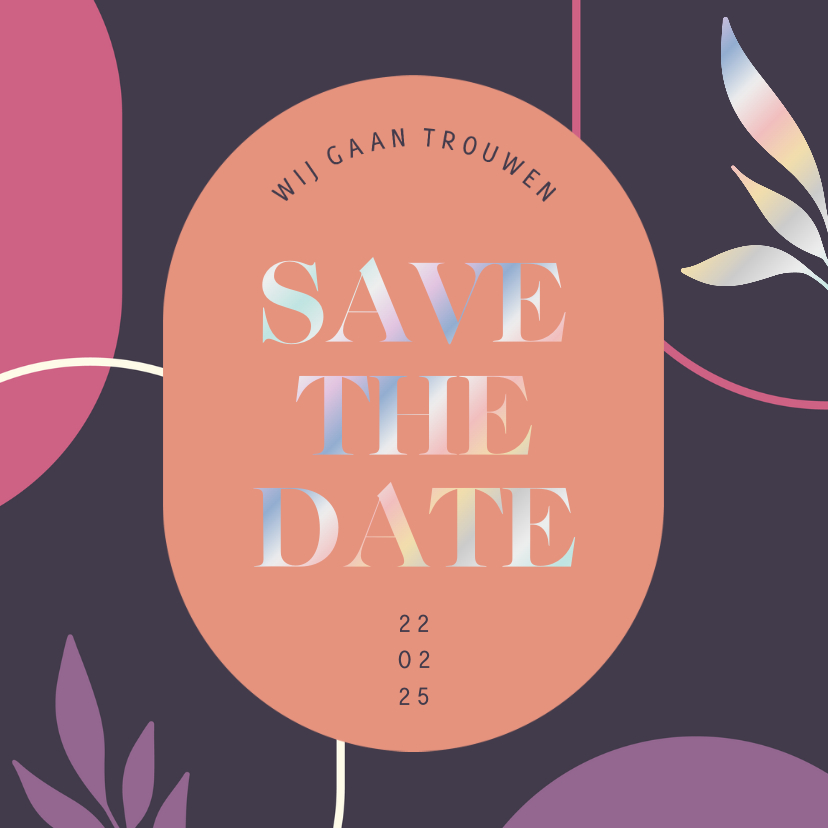 Trouwkaarten - Save the date kaart donker met abstracte vormen