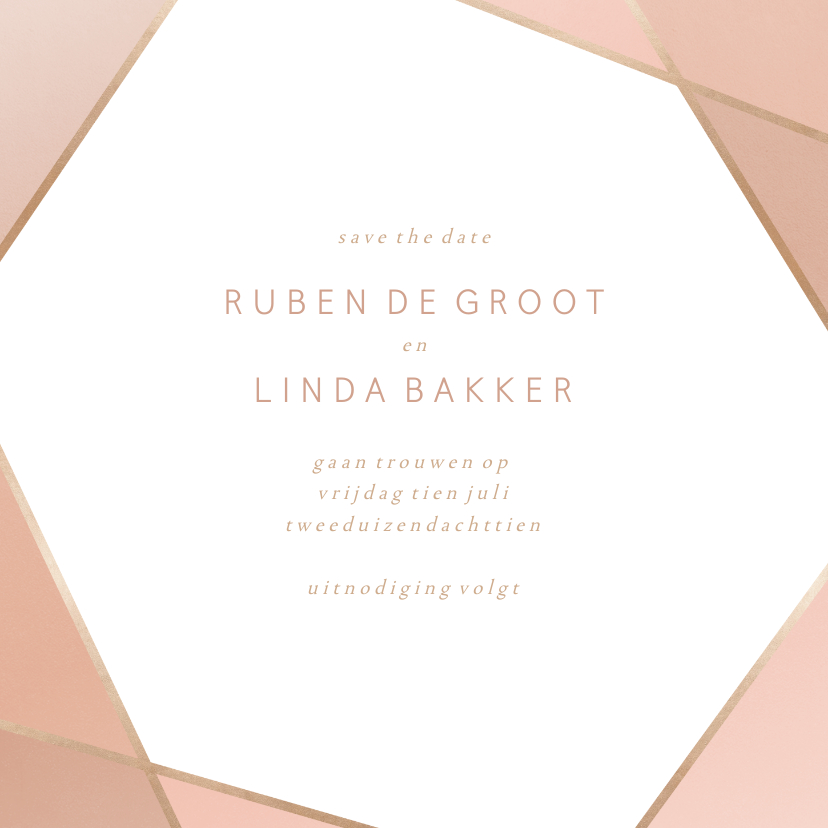 Save the date kaart geometrisch patroon koraal Save the date kaart geometrisch patroon koraal