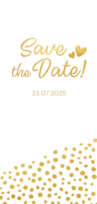 Save the Date kaart gouden stippen en hartjes - Trouwkaarten Trouwkaarten - Save the Date kaart gouden stippen en hartjes
