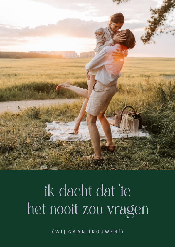 Trouwkaarten - Save the date kaart grappig colorblocking met foto en groen