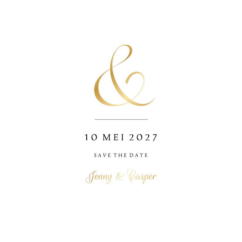 Save-the-Date kaart klassiek ampersand en namen in goudfolie - Trouwkaarten Trouwkaarten - Save-the-Date kaart klassiek ampersand en namen in goudfolie