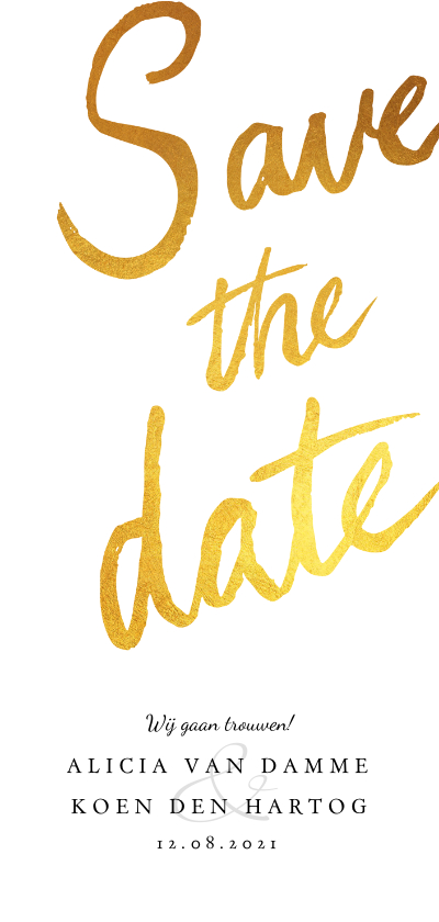 Trouwkaarten - Save the date kaart klassiek en stijlvol met goud & kalender