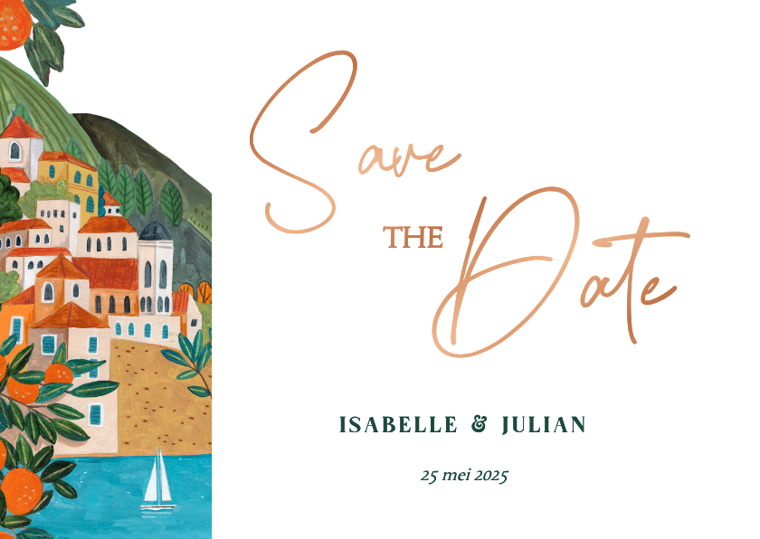 Save the Date kaart mediterraanse bruiloft zomer - Trouwkaarten Trouwkaarten - Save the Date kaart mediterraanse bruiloft zomer