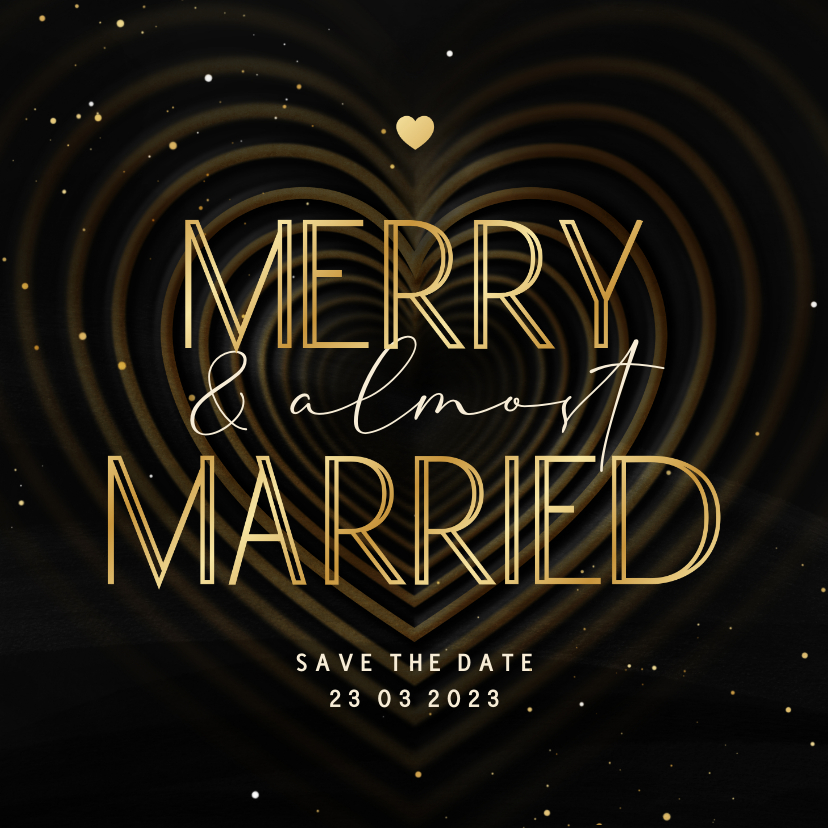 Trouwkaarten - Save the date kaart Merry & Married met hart op achtergrond