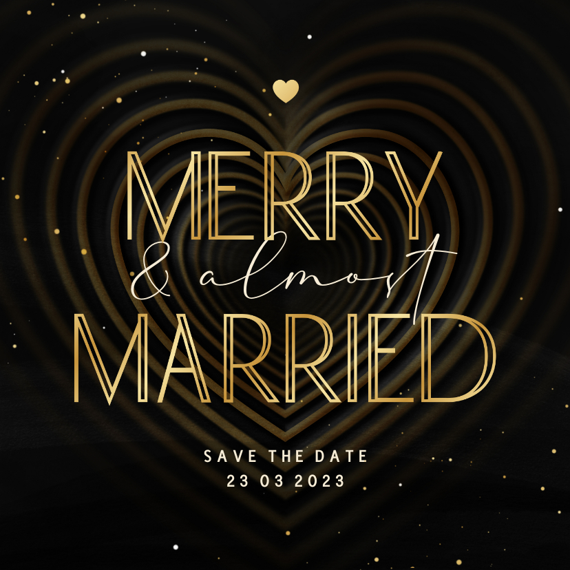 Save the date kaart Merry & Married met hart op achtergrond - Trouwkaarten Trouwkaarten - Save the date kaart Merry & Married met hart op achtergrond